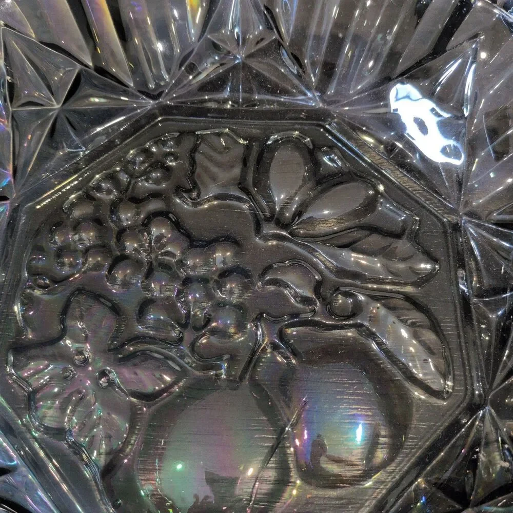 Vintage Federal Glass Pioneer Smoke Iridescent Carnival Glass Ruffled Fruit Bowl